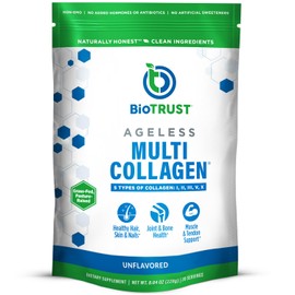 BioTrust Ageless Multi Collagen Protein | 5 en 1 Collagen Powder | 5 Collagen Types (I, II, III, V & X) | Hydrolyzed Collagen Peptides | Grass-Fed Beef, Sustainable Fish, Chicken, Eggshell Membrane