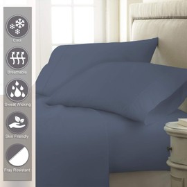 Pizuna 400 Thread Count Cotton Twin Sheets Set Dark Blue, 100% Long Staple Cotton Soft Satin 3 PC Bed Sheets with Stylish 4 inch Hem, fit Upto 15 inch Deep Pocket (100% Cotton Indigo Blue Twin Sheets)