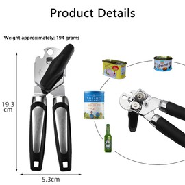 Can Opener, 3 in 1 Stainless Steel Tin Openers with Magnet, Heavy-Duty Manual Can Openers with Non-Slip Handle and Smooth Edge, Perfect Kitchen Tool