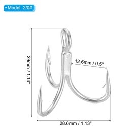 PATIKIL 2/0# Fishing Hooks with Three Barbs, Pack of 10 4 x Strong Fishing Hooks Made of High Quality Carbon Steel, Curved Hook with Barb for Freshwater and Saltwater, Silver