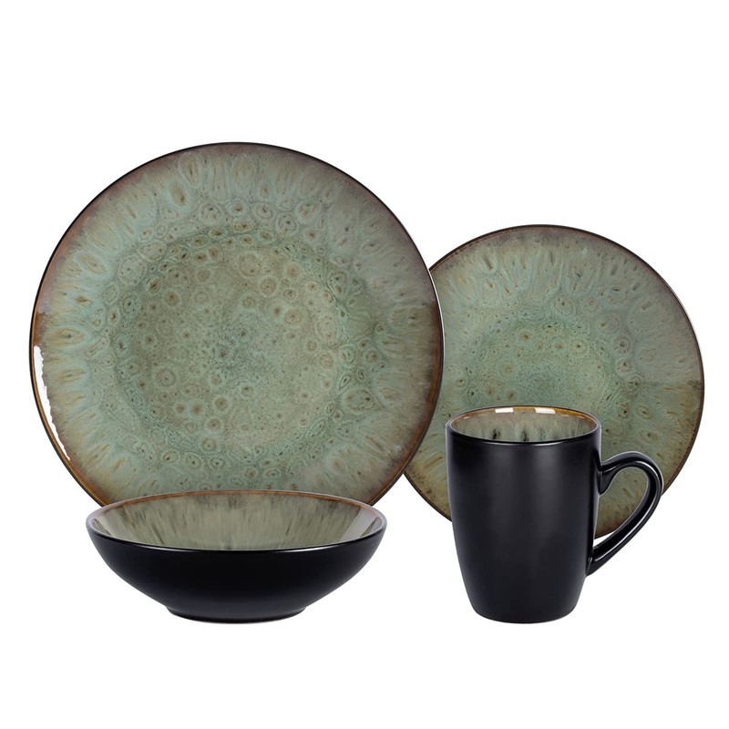 Home VSS, Stoneware Dinner Set Reactive Glaze (16pc Set, Java