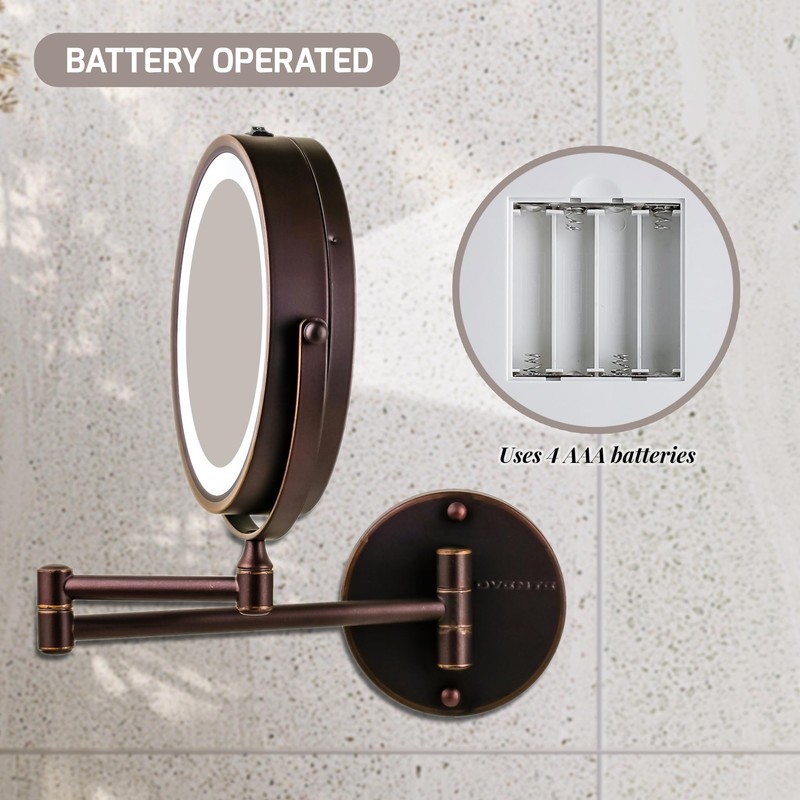 OVENTE Wall Mounted Lighted Makeup Mirror, 7" Double Sided 1X/10X