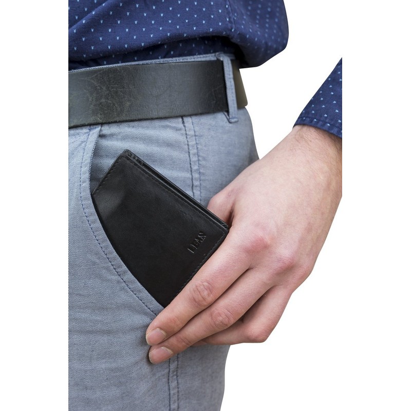 LEAS Men's Wallet Extra Thin with RFID Protection and Flap,
