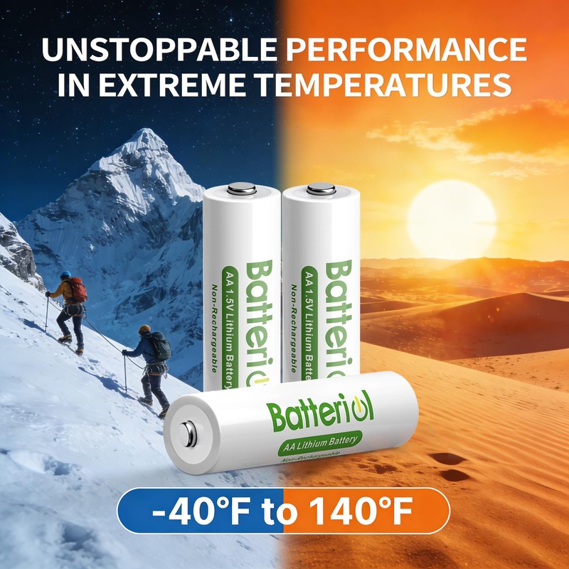 Batteriol Lithium Batteries AA, Double A Batteries 3000mAh 1.5V Long