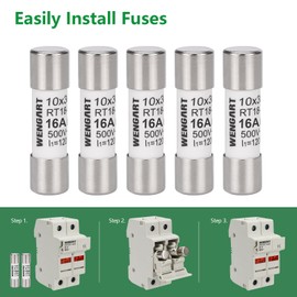 Wengart AC Cylindrical Fuse Link RT18-32 (RO15), AC500V 16A, 120kA, 10x38mm, 10 pieces, Strong Breaking Capacity, Can Reliably Protect The Circuit