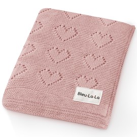 Bleu La La Swaddling Blanket for Girls - 100% Luxury Cotton Knit Heart Baby Blanket - Soft Warm Cozy Swaddle Receiving Stroller Crib Receiving Blanket for Newborns Infants & Toddlers (0-2 Years, Pink)