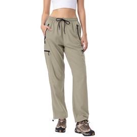 28"/30"/32"/34" Inseam Womens Hiking Pants Tall Quick Dry SPF Cargo Pants Lightweight UPF 50+ Dry Fit 4 Zipper Pockets Khaki