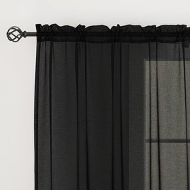 Window Curtains Black Sheer Curtains 72 Inches Long 2 Panels Tulle Curtains Window Panels for Bedroom Curtains 2 Panel Sets Rod Pocket Sheer Black Curtains for Living Room Kitchen Yard 52 W x 72 L