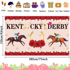 Kentucky Derby Banner Backdrop 71" X 43" Kentucky Derby Party Decorations Horse Race Party Decorations Derby Race Run for the Rose Banner Kentucky Derby Party Supplies
