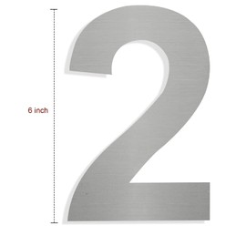 Fitous 6 inch Floating House Number For Outside, Stainless Steel Metal Modern Address Sign Numbers for Mailbox,Home Door,Warehouse Silver Number 2