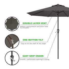 AreShark 9 FT Patio Umbrella for Outdoor, Outdoor Umbrella with Push Button Tilt and Crank, Outdoor Patio Umbrellas with 8 Sturdy Ribs for Market, Garden, Deck, Backyard, Pool (Gray)