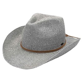 C.C Sparkly Sequin Cowboy Hat with Suede String Trim, Silver