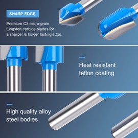 Flytuo 6Pcs 1/4" Shank Carbide 90 Degree V-Groove and Round Nose Groove Router Bit Set 3D CNC Signmaking Lettering Engraving Cutter Woodworking Carving Cutting Tool