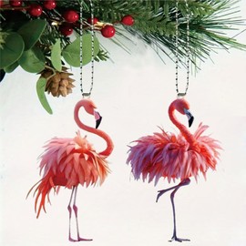 Car Rearview Mirror Hanging Accessories - Gifts for Women, 2 Pack Christmas Ornament & Car Hanging Decoration for Tree, Windows, Door, Table (Flamingo 2pack)
