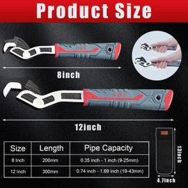 Polegas Universal Pipe Wrench,2 Pcs Self Locking Wrenchs, Multifunctional Heavy Duty Pipe Wrenches Set for Car,Home,Pipeline and Mechanic Repair (8in+12in)