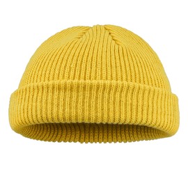 Clakllie Fisherman Beanie Hat for Women Men Roll-up Edge Watch Skullcap Knit Cuffed Stocking Hats Soft Warm Ski Cap,Yellow