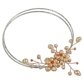 AeraVida Memory Wire Pink Pearl Floral Cluster Choker