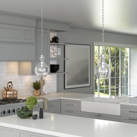 Henn&Hart 7" Wide Pendant with Glass Shade in Brushed Nickel/Clear, Pendant, Flush Mount Ceiling Light Fixture for Kitchen, Living Room