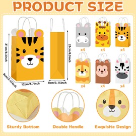 24 PCS Jungle Animals Party Favor Bags Zoo Animal Theme Party Gift Bag Jungle Safari Birthday Goodie Paper Bags with Handles for Kids Boys Girls Baby Shower Birthday Woodland Themed Parties Supplies