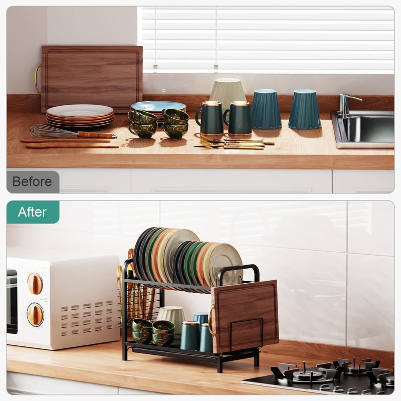 GSlife Dish Drying Rack, 2 Tier Rust-Resistant Dish Rack with