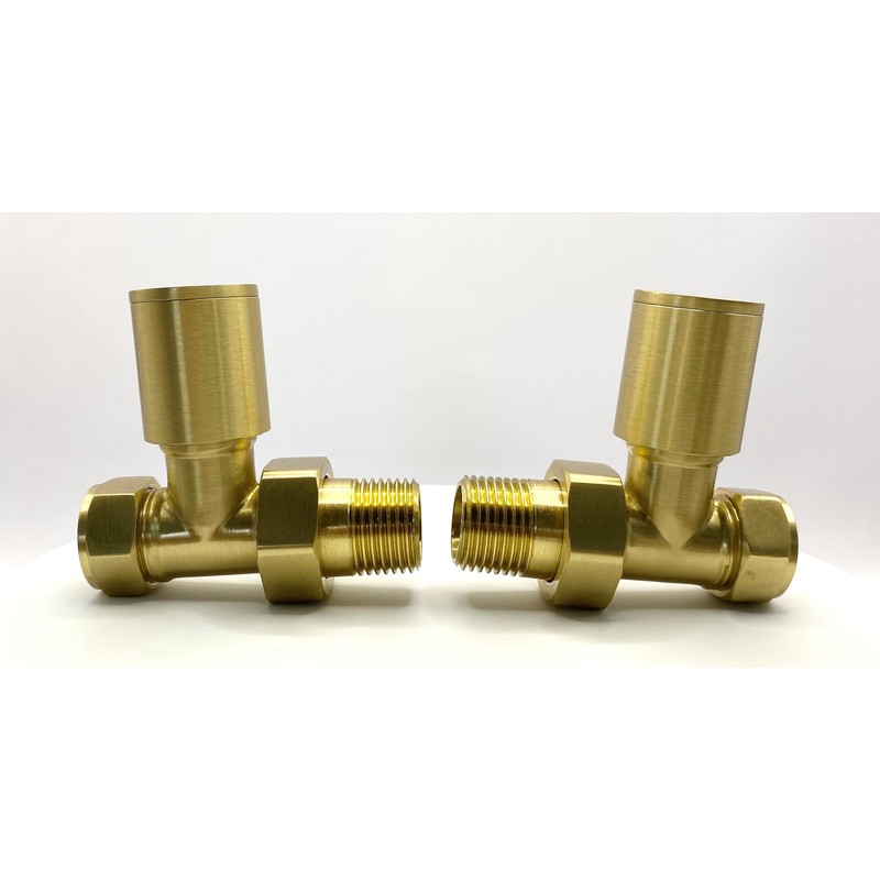 Greened House Alton Brushed Brass/Gold Straight Towel Rail Valves 1/2"