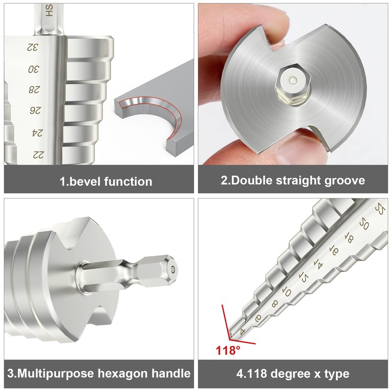 Flintronic HSS Step Drill, Hex Shank Step Drill Set, Taper