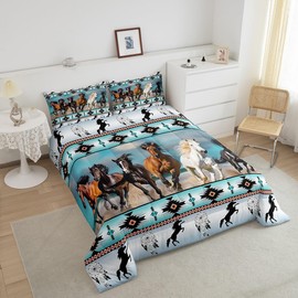 Aztec Comforter Set African Tribal Horse Printed Bedding Set,Farm Animals Duvet Insert Ethnic Tribe Arrow Dream Catcher Quilt Queen,Southwest Native Exotic Nordic Style Room Decor