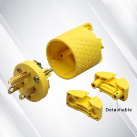 ThunderWay Electrical Replacement Plug & Connector Set, Extension Cord Ends Male and Female Yellow Shell, 15A 125V 2Pole 3Wire, Straight Blade Plug Grounding Type, NEMA 5-15P & 5-15R, 3-Prong -1 Set