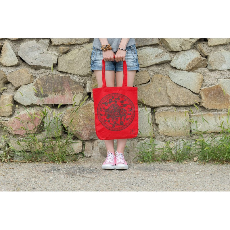 clothinx Chinese Zodiac Signs Fabric Bag with Selection, Buffalo Red