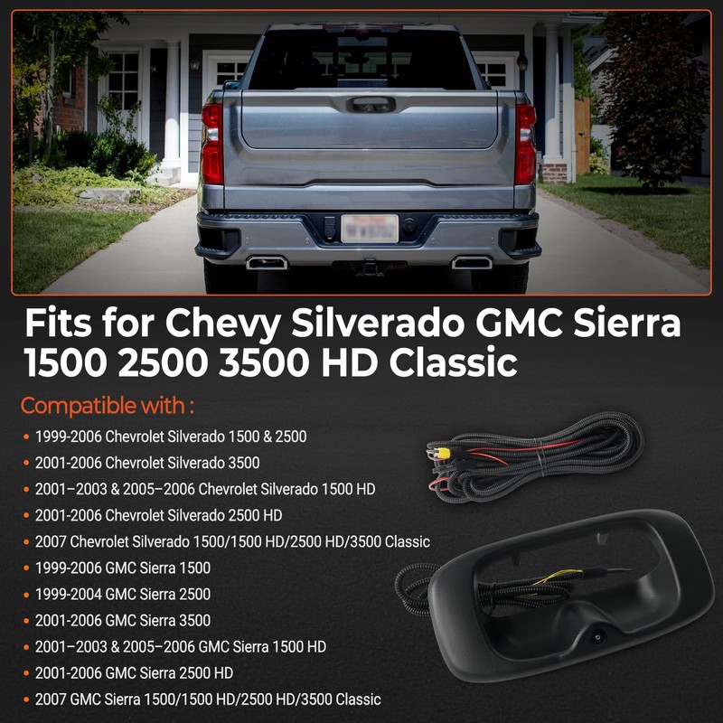 Tailgate Handle Backup Camera Compatible with 1999-2006 Chevy Silverado GMC
