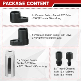weyleity Automotive Oxygen Sensor Socket Set | 5 Pcs Offset Wrench Remover and Thread Chaser Kit for O2 Sensors (Red)