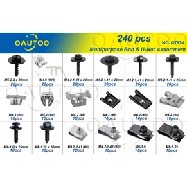 OAUTOO 240pcs Body Multipurpose Bolt & U-Nut Kit Assortment for GM Ford Chrysler