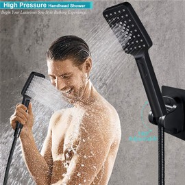 Shower Head,8'' Rain/Rainfall Shower Head with Handheld Spray Combo, High-Pressure Square Shower Head with 9'' Extension Arm, Dual Black Shower Heads with 78'' Hose, Waterfall Showerhead