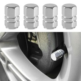 4PCS Car Tire Stem Valve Caps, Auto Hexagon Shape Dustproof Tire Cap Wheel Tire Valve Covers, Car Leak-Proof Air Protection Accessories for Cars, SUVs, Motorcycles, Bikes (Silver)