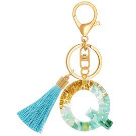 TTYY Alphabet Initial Letter Keychain for Women gift To Little Girls Tassel Butterfly Pendant Key Ring for Backpack (cyan crystal LetterQ)