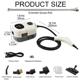 VICSDEP Touchscreen Steam Cleaner 1100ML 2500W High Temperature Pressure Handheld Steam Cleaning Machine with Brush Heads and Gloves 7 in 1 for Car Floor Kitchen Bathroom Window Furniture (White)