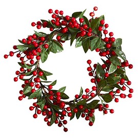 Davies Products 35cm Faux Bay Leaf & Berry Wreath Classic Red Berries Christmas Door Hanging Decoration Ornament