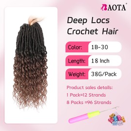 Goddess Locs Crochet Hair Faux Locs Pre Looped Crochet Hair for Women with Curly Ends Deep Wave Crochet Braids T30 Color 18 Inch 8 Packs Faux Locs for Women