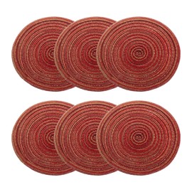 HARFINGTON 6pcs Round Braided Placemats 7" Non-Slip Round Table Mats for Dining Tables Washable Heat Insulation Woven Placemats Indoor Outdoor for Family Holiday Dinner, Red