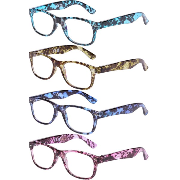DOOViC-Pack de 4 gafas de lectura con estrellas ostentosas para mujer, diseño elegante, lector de bloqueo de luz azul para ordenador, fuerza 2,0