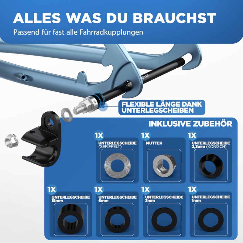 LAINFELD Thru Axle for Bicycle Trailer, M12, Length 167-192 mm,