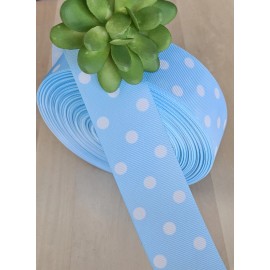 Unbranded 5/8, 7/8 & 1.5” (1 YD) Blue With White Polka Dot Grosgrain Ribbon Hair Bow  - 7/8 inch