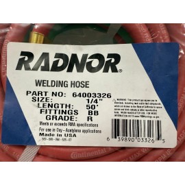 Radnor 1/4" x 50' EPDM Rubber Twin Welding Hoses W/BB Hose Fittings 64003326