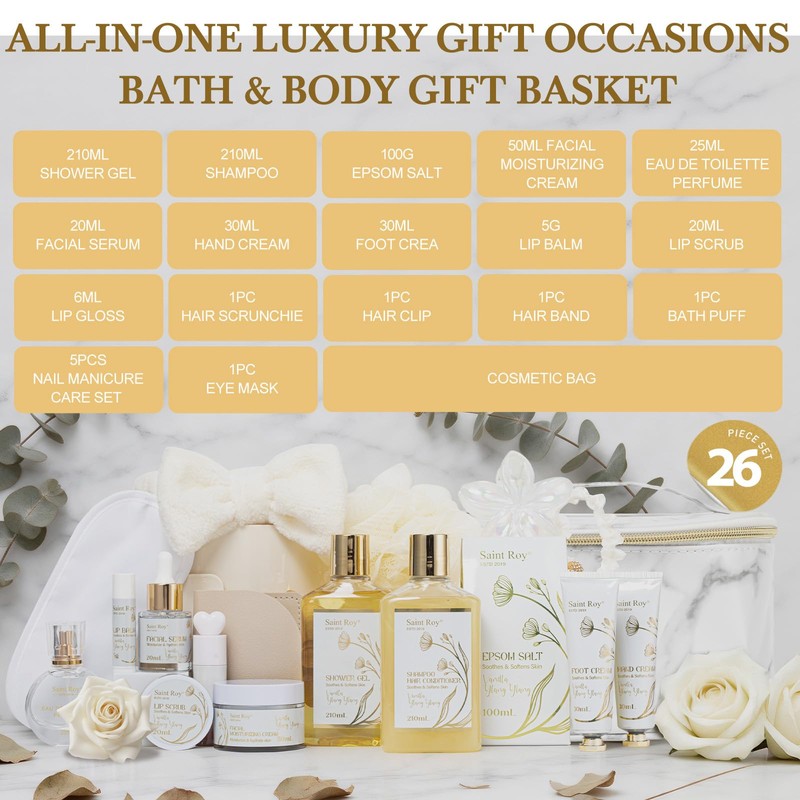 26 Pcs Spa Bath and Body Gift Basket, Vanilla YLANG