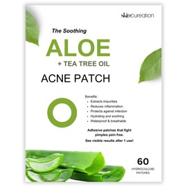Parches para los granos de acné (60 unidades, 1 tamaño) – Parche hidrocoloide invisible para el acné con aloe y aceite de árbol de té