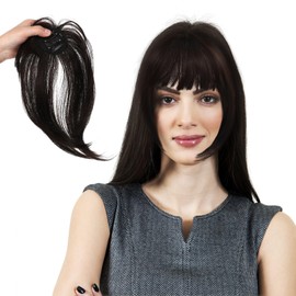 Baluue Realistic Human Hair French Bangs Wig Topper Easy Clip in Hair Toppers for Women