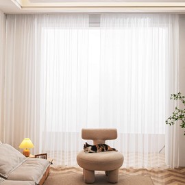 ORGBLUO Semi Window White Sheer Curtains 84 Inches Long 2 Panels Sheer White Curtains Clear Curtains Basic Rod Pocket Panel for Bedroom Children Living Room Kitchen Yard Total 11 Colors 13 Sizes