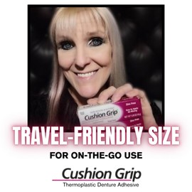 Cushion Grip Thermoplastic Denture Adhesive, 0.35 oz Travel Size (Pack of 3) | Refits and Tightens Loose Dentures On The Go | Non-Glue Adhesive, Acts Like a Soft Reliner