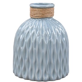 Bottle Shaped Vase Ceramic Decorative Vases Embossed Flower Arrange Display GIFT (Blue)