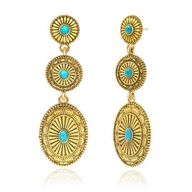 Joyline Western Cowboys Cowgirls Earrings for Women Vintage Oval Turquoise Concho Dangle Earrings Country Concert Outfits Western Jewelry Gifts (Gold)